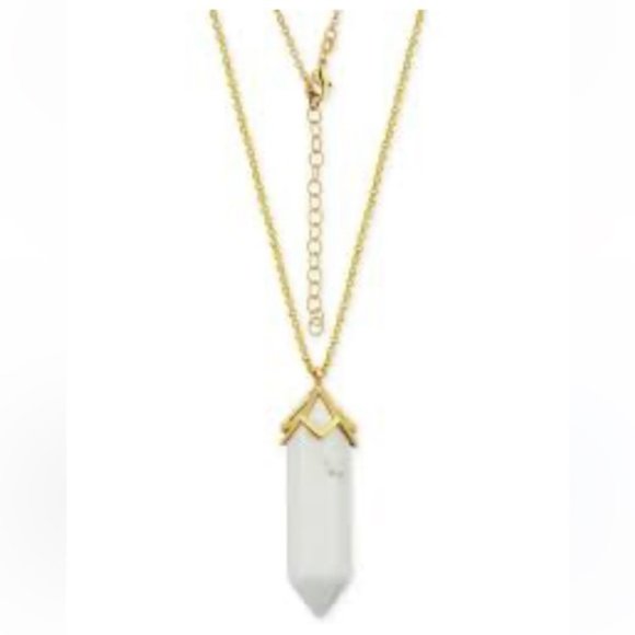 WHITE AGATE HEXAGONAL PENDULUM PENDANT 32” GOLD CHAIN NECKLACE OS - Picture 1 of 4